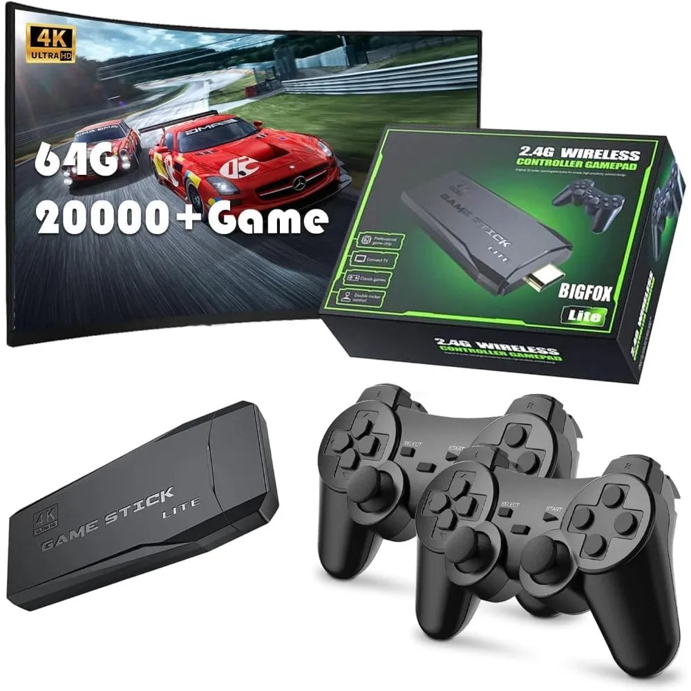 Retro Game Stick - Retro Game Console. Plug and Play. 20,500+ built-in games. Dual 2.4G wireless controllers (64G).